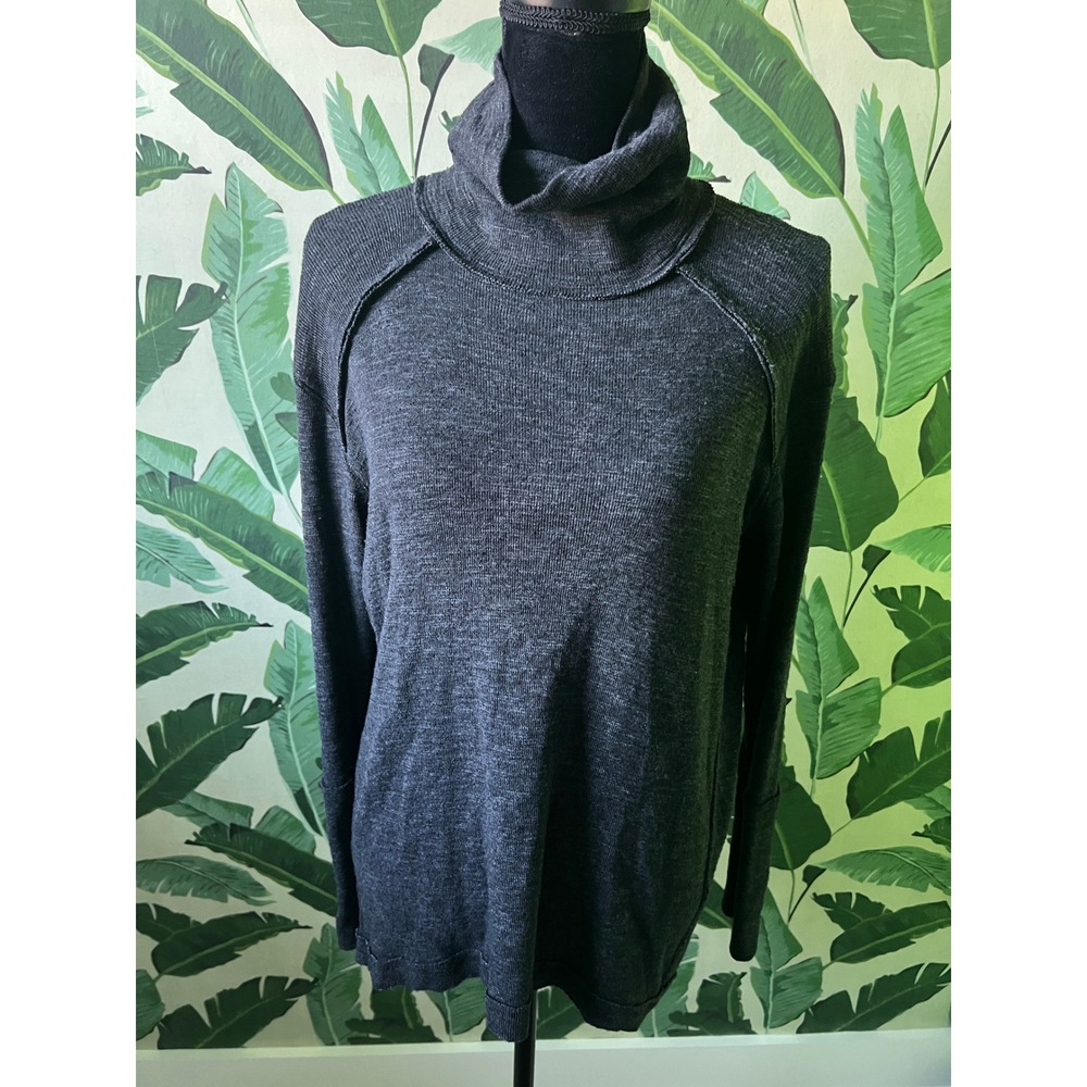 We The Free Split Back Turtleneck Top Women M Charcoal Grey